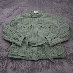 Gap Jacket Women XL Green Casual Lightweight Belted Striped Fitted Full Zip